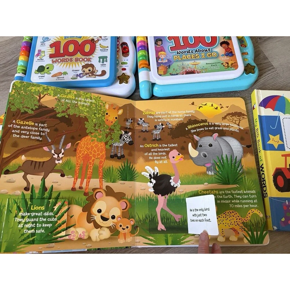 Bundle Of 3 LeapFrog English Spanish 100 Words Sounds Books & 2 Early Ed Books